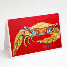 Load image into Gallery viewer, Crab Blue on Red, Sr Greeting Cards - Blank Note Cards – 8-Pack of Artist-Designed Cards with Envelopes