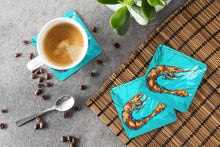 Load image into Gallery viewer, Shrimp Splish Splash Coasters - Set of 4 Lightweight Foam, Absorbent Drink Coasters