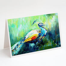 Load image into Gallery viewer, Proud Peacock Green Greeting Cards - Blank Note Cards – 8-Pack of Artist-Designed Cards with Envelopes