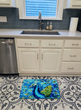 Load image into Gallery viewer, Peacock Straight Up in Blue Machine Washable Memory Foam Mat MW1166RUG