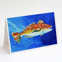 Load image into Gallery viewer, Red Fish White Spin Greeting Cards - Blank Note Cards – 8-Pack of Artist-Designed Cards with Envelopes