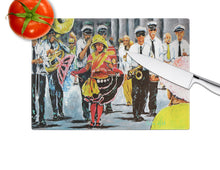 Load image into Gallery viewer, Dancing in the Streets Mardi Gras Glass Cutting Boards – Durable, Decorative Kitchen Art Large MW1224LCB