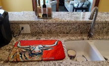 Load image into Gallery viewer, See Red Longhorn Cow Dish Drying Mat – Absorbent, Artistic Kitchen Essentials MW1281DDM