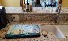Load image into Gallery viewer, The Last Mile Sail boats Dish Drying Mat – Absorbent, Artistic Kitchen Essentials MW1283DDM