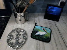 Load image into Gallery viewer, Blue Stand White Pelican Pot Holders - Set of 2 Decorative Kitchen Helpers | Made in the USA MW1309PTHD