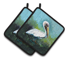 Load image into Gallery viewer, Blue Stand White Pelican Pot Holders - Set of 2 Decorative Kitchen Helpers | Made in the USA MW1309PTHD