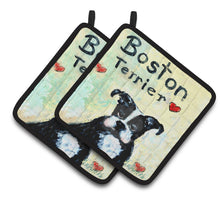 Load image into Gallery viewer, Boston Terrier Where's my Bibb Pot Holders - Set of 2 Decorative Kitchen Helpers | Made in the USA MW1316PTHD