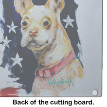 Load image into Gallery viewer, Chevy Boston Terrier Glass Cutting Boards – Durable, Decorative Kitchen Art