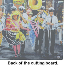 Load image into Gallery viewer, French Quarter Frolic Glass Cutting Boards – Durable, Decorative Kitchen Art