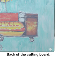 Load image into Gallery viewer, Hot Dog Cart Glass Cutting Boards – Durable, Decorative Kitchen Art