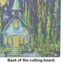 Load image into Gallery viewer, Rock of Ages Church Glass Cutting Boards – Durable, Decorative Kitchen Art