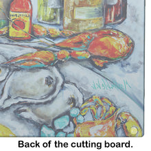 Load image into Gallery viewer, Sit A Spell Seafood Dinner Glass Cutting Boards – Durable, Decorative Kitchen Art