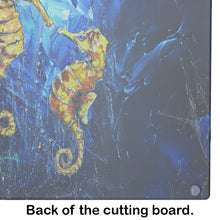 Load image into Gallery viewer, Seahorses Two To Tango Glass Cutting Boards – Durable, Decorative Kitchen Art
