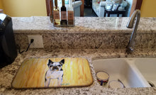 Load image into Gallery viewer, Boston Terrier Walker Two Dish Drying Mat – Absorbent, Artistic Kitchen Essentials