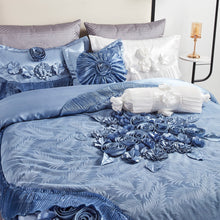 Load image into Gallery viewer, Tache Satin Floral Lace Ruffle Sweet Victorian Luxurious Blue Comforter Set (MZ002B)