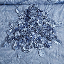 Load image into Gallery viewer, Tache Satin Floral Lace Ruffle Sweet Victorian Luxurious Blue Comforter Set (MZ002B)