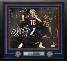Load image into Gallery viewer, Mac Jones Blackout Action New England Patriots Autographed 11" x 14" Framed Football Photo