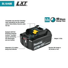 Load image into Gallery viewer, Makita BL1840BDC2 18V LXT® Lithium‑Ion Battery and Rapid Optimum Charger Starter Pack (4.0Ah)