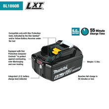Load image into Gallery viewer, Makita BL1860B 18V LXT® Lithium‑Ion 6.0Ah Battery