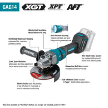Load image into Gallery viewer, Makita GAG14M1 40V max XGT® Brushless Cordless 4‑1/2” / 6" Paddle Switch Angle Grinder Kit, with Electric Brake (4.0Ah)