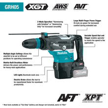 Load image into Gallery viewer, Makita GRH05M1 40V max XGT® Brushless 1‑9/16" SDS‑MAX AVT® Rotary Hammer Kit, AFT®, AWS® Capable (4.0Ah)