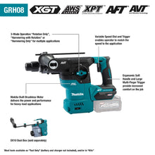 Load image into Gallery viewer, Makita GRH08M1 40V max XGT® Brushless Cordless 1‑3/16" SDS‑PLUS AVT® Rotary Hammer Kit, AFT®, AWS® Capable (4.0Ah)