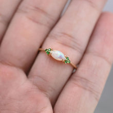 Load image into Gallery viewer, Minimalist Marquise Solid Opal Tsavorite Engagement Ring 18K Yellow Gold