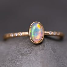 Load image into Gallery viewer, Matte Finish Engagement Ring Crystal Opal Diamond 14K Yellow Gold