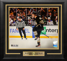 Load image into Gallery viewer, Matthew Poitras Celebration Boston Bruins 16" x 20" Framed Hockey Photo