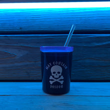 Load image into Gallery viewer, May Contain Poison Glass Double Old Fashioned with Lid and Straw | Halloween Spooky Tumbler