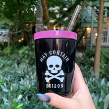 Load image into Gallery viewer, May Contain Poison Glass Double Old Fashioned with Lid and Straw | Halloween Spooky Tumbler