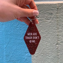Load image into Gallery viewer, Men Are Trash Don't @ Me Motel Keychain in Glitter Maroon