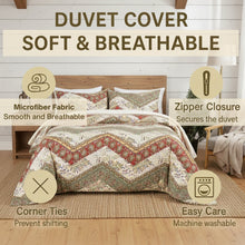 Load image into Gallery viewer, DaDa Bedding Botanical Cranberry Sage Chevron Floral Duvet Cover Set w/ Pillow Cases (JHW-924)