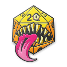 Load image into Gallery viewer, Mimic Die - Hard Enamel Adventure Dice Pin Metal by Norse Foundry