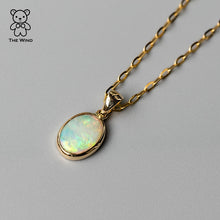Load image into Gallery viewer, Oval Shaped Australian Solid Opal Necklace 14k Yellow Gold