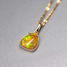 Load image into Gallery viewer, Minimal Triangle Shaped Ethiopian Opal Necklace 14k Yellow Gold