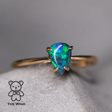 Load image into Gallery viewer, Pear Shaped Australian Black Opal Engagement Wedding Ring 18K Yellow Gold