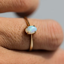 Load image into Gallery viewer, Minimalist Oval Shaped Australian Solid Opal Ring 14K Yellow Gold