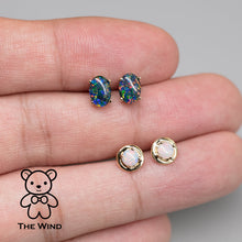 Load image into Gallery viewer, Minimalist Oval Australian Triplet Opal Stud Earrings 14k Yellow Gold