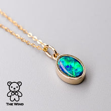 Load image into Gallery viewer, Geometric Oval Shaped Australian Doublet Opal Pendant 14k Yellow Gold