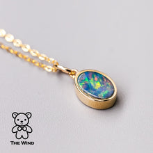 Load image into Gallery viewer, Geometric Oval Shaped Australian Doublet Opal Pendant 14k Yellow Gold