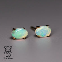 Load image into Gallery viewer, Oval Shaped Australian Solid Opal Stud Earrings 14K Yellow Gold