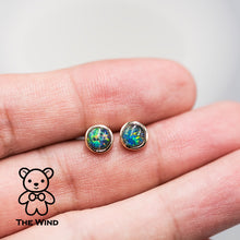 Load image into Gallery viewer, Minimalist Round Shaped Australian Triplet Opal Stud Earrings 14K Yellow Gold