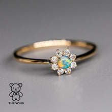 Load image into Gallery viewer, Minimalist Australian Solid Opal Diamond Hola Ring 18K Yellow Gold