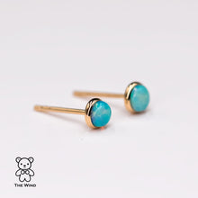Load image into Gallery viewer, Minimalist Australian Solid Opal Round Stud Earrings 14K Yellow Gold