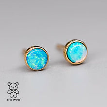 Load image into Gallery viewer, Minimalist Australian Solid Opal Round Stud Earrings 14K Yellow Gold