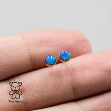 Load image into Gallery viewer, Minimalist Australian Solid Opal Round Stud Earrings 14K Yellow Gold