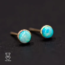 Load image into Gallery viewer, Minimalist Australian Solid Opal Round Stud Earrings 14K Yellow Gold