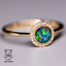 Load image into Gallery viewer, Minimalist Round Shaped Australian Doublet Opal &amp; Diamond Ring 14K Yellow Gold