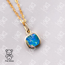 Load image into Gallery viewer, Minimalist Square Australian Doublet Opal Pendant Necklace 14K Yellow Gold